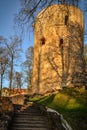 Beautiful afternoon light in park with old castle ruins Royalty Free Stock Photo