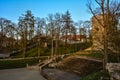 Beautiful afternoon light in park with old castle ruins Royalty Free Stock Photo