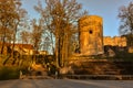 Beautiful afternoon light in park with old castle ruins Royalty Free Stock Photo