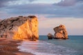 Beautiful afternoon view of the beach around Petra tou Romiou, also known as Aphrodite`s birthplace, in Paphos, Cyprus Royalty Free Stock Photo