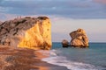 Beautiful afternoon view of the beach around Petra tou Romiou, also known as Aphrodite`s birthplace, in Paphos, Cyprus. People Royalty Free Stock Photo