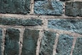 Beautiful aged and weathered blue brick wall surfaces in a close up view Royalty Free Stock Photo