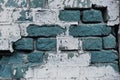 Beautiful aged and weathered blue brick wall surfaces in a close up view Royalty Free Stock Photo