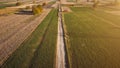 Beautiful agricultural fields and red harvester