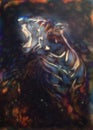 A beautiful airbrush painting of a roaring tiger on a abstract c