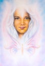 Beautiful airbrush painting of a young girls angelic face with