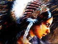 Beautiful airbrush painting of a young indian woman wearing a bi