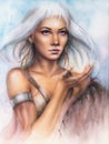 Beautiful airbrush portrait of a young enchanting woman warrior