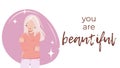 Beautiful albino young woman. Self love and being different concept illustration. For banners, cards, backgrounds, prints