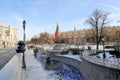 Beautiful Alexander Garden near the ancient Kremlin winter, Moscow, Russia Royalty Free Stock Photo