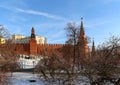 Beautiful Alexander Garden near the ancient Kremlin winter, Moscow, Russia Royalty Free Stock Photo