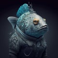 Abstract fish dressed as a man, futuristic animal portrait