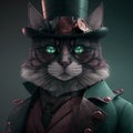 Cat dressed as a man, modern portrait, character design