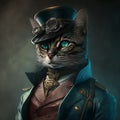 Retro style, cat dressed as a man, animal portrait