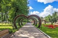 Russia, Yaroslavl, July 2020 Alley of lovers and family happiness in the city park.