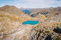 Beautiful alpine blue lake. Adventure in the mountains