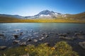 Beautiful alpine clear lake and mountains. Volcano mountain Aragats Armenia