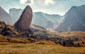 Beautiful alpine countryside. Awesome Alpine highlands in sunny day. Amazing Nature Scenery of Dolomites Alps. Epic Scene in the Royalty Free Stock Photo
