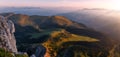 Beautiful alpine countryside on sunny day before sunrise. Incredible view in Dolomite mountains. Awesome nature Landscape. View Royalty Free Stock Photo