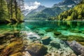 Beautiful alpine lake with crystal clear water, Long exposure