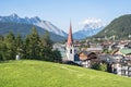 Alpine landscape with Pfarrkirche, Seefeld, Austria Royalty Free Stock Photo