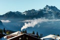 Beautiful alpine peaks view from the top over the clouds, natural landscape Royalty Free Stock Photo