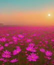 Beautiful and amazing of cosmos flower field landscape in sunset. nature wallpaper background Royalty Free Stock Photo