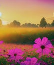 Beautiful and amazing of cosmos flower field landscape in sunset. nature wallpaper background Royalty Free Stock Photo