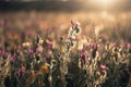 Beautiful and amazing of cosmos flower field landscape in sunset. nature wallpaper background. Royalty Free Stock Photo