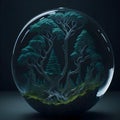 Beautiful forest in glass ball ai generated