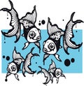 Beautiful and amazing handdrawn illustration of koi fish group in blue background.cdr