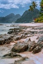 Beautiful amazing nature scenery. Tropical landscape in Philippines. beach at low tide with great mountains. Travelling