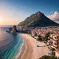 Beautiful amazing panorama. Travel landscape country Turkey in Alanya. Inspiring coast and Mediterranean Sea. Summer