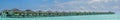 Beautiful amazing panorama of the water bungalows at the tropical island at Maldives