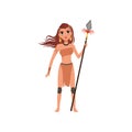 Beautiful amazon girl character, ancient warrior standing with spear vector Illustration on a white background
