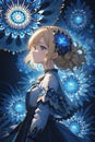 A beautiful amd aesthetic anime girl with blonde short hair, cool pose, fractal art, wallpaper, anime style, fantasy