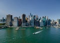 Beautiful America of aerial view on New York City Manhattan skyline panorama with skyscrapers over Hudson River Royalty Free Stock Photo