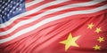 Beautiful American and china Flag Wave Close Up on banner background with copy space.,joining together concept.,3d model and Royalty Free Stock Photo