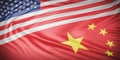 Beautiful American and china Flag Wave Close Up on banner background with copy space.,joining together concept.,3d model and Royalty Free Stock Photo
