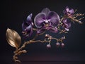 Beautiful amethyst crystal orchid flower with a branch on a dark background created with Generative AI technology