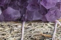 Beautiful Amethyst Crystal and a Sage Bundle Close Up