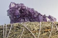 Beautiful Amethyst Crystal and a Sage Bundle Close Up