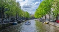 Beautiful Amsterdam Canals with boats docked alongside houses Netherlands