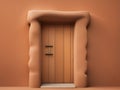 The beautiful ancient abandoned ruins mud or clay wall and wooden door of old house