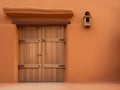 The beautiful ancient abandoned ruins mud or clay wall and wooden door of old house