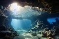 Beautiful ancient aquatic life landscape deep underwater coral reef sunshine penetrate caves dive sea scuba exploring Royalty Free Stock Photo