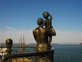 Monument of mother and child waiting for father sailor The ancient architecture of the city of Odessa