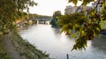 Beautiful ancient bridge over the calm river in the central part of Rome Royalty Free Stock Photo