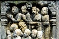 Beautiful ancient buddhist art relief with Buddha, Buddhist temple complex Borobudur, Yogyakarta, Jawa, Indonesia Royalty Free Stock Photo