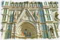 Imitation of a picture. Oil paint. Illustration. Florence. The facade of the cathedral of Santa Maria del Fiore